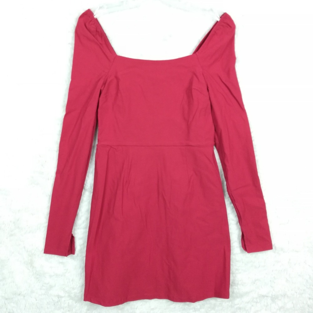 Francesca's Mi Ami Womens Mini Dress Off Shoulder Red Fitted Long‎ Sleeve M New